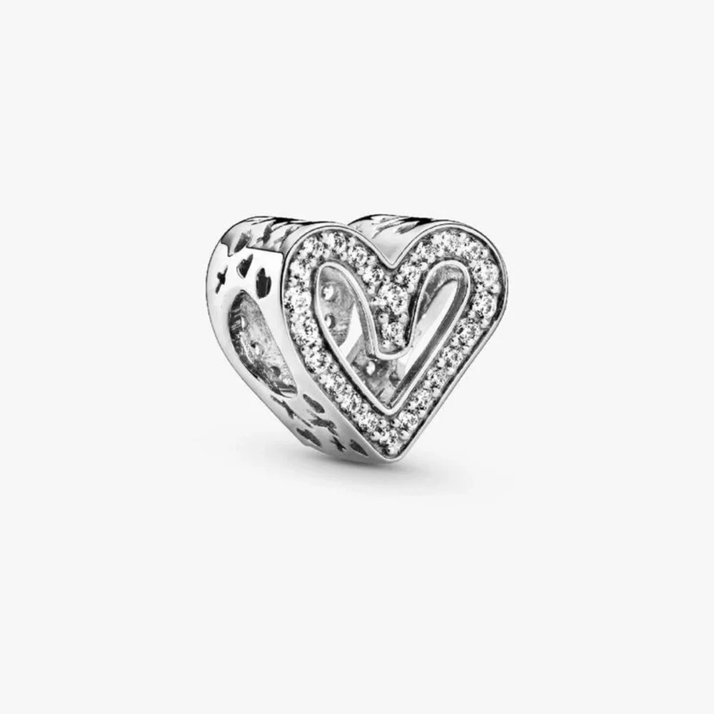 Authentic Pandora Sparkling Freehand Heart Charm - Picture 3 of 6